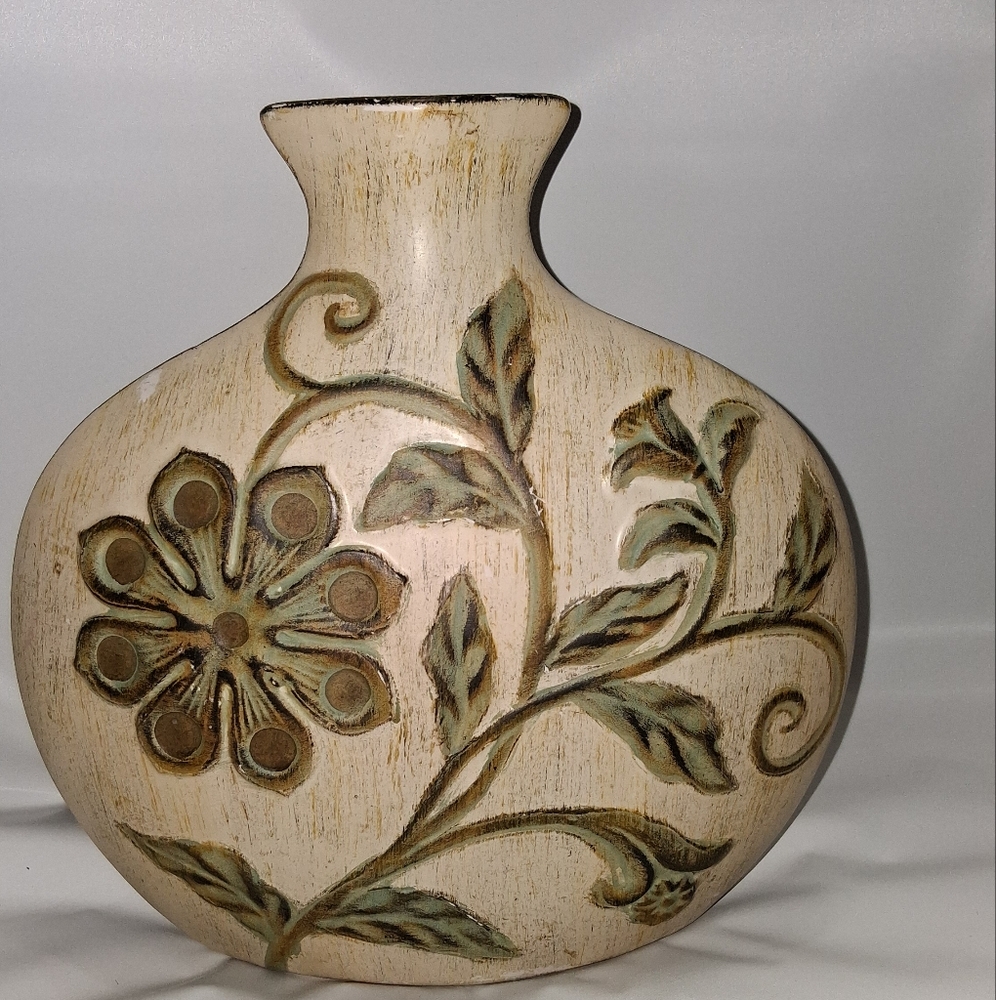 Floral Cream and Green Decorative Vase
